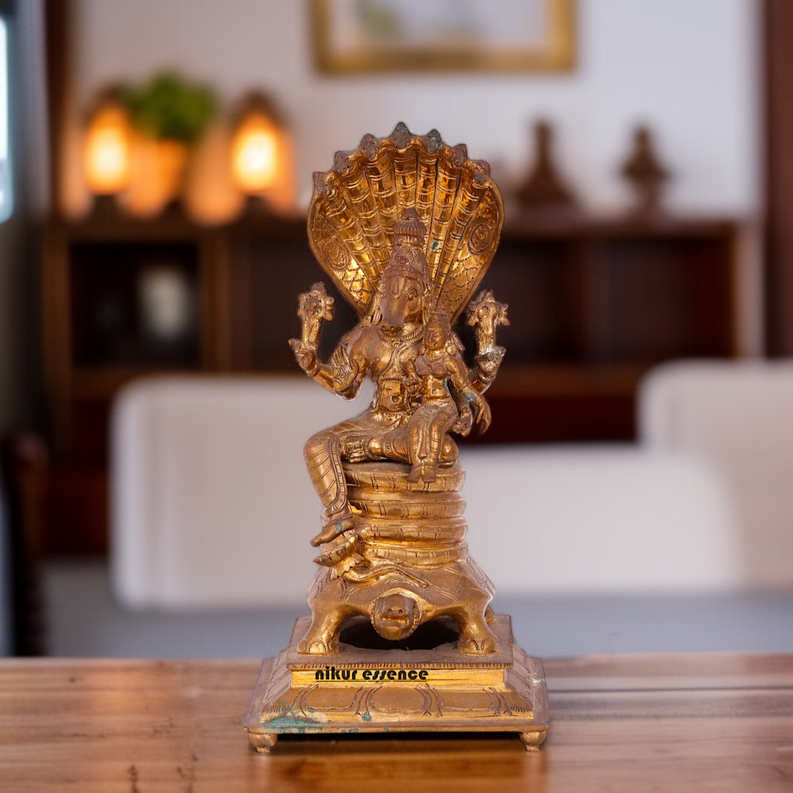 Varaha seated with Lakshmi Panchaloha idol - 12 Inches Nikuressence