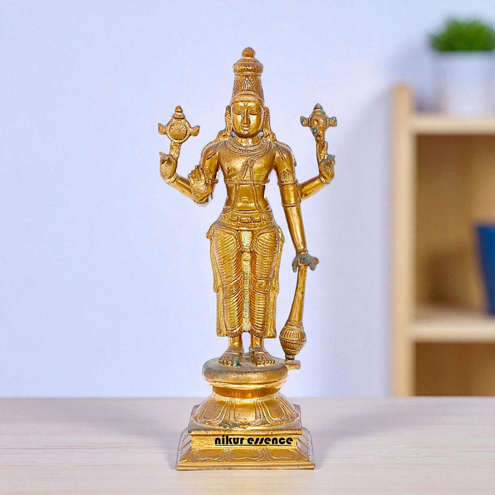Panchaloha Vishnu Bhagwan standing with four Armed and Gada Idol- 16 Inches Nikuressence