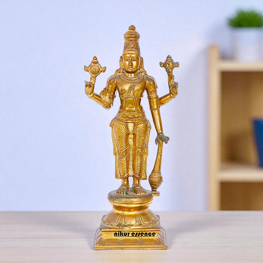 Panchaloha Vishnu Bhagwan standing with four Armed and Gada Idol- 16 Inches Nikuressence