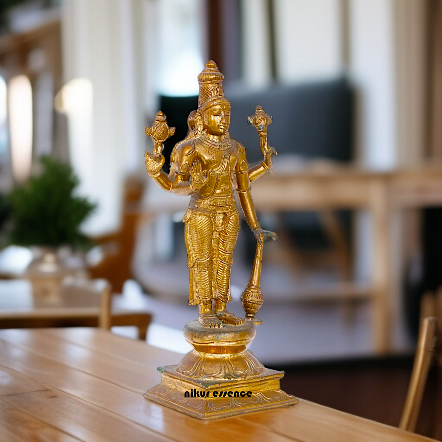 Panchaloha Vishnu Bhagwan standing with four Armed and Gada Idol- 16 Inches Nikuressence