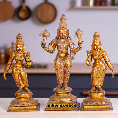 Large Perumal with Sridevi and Bhudevi standing Panchaloha Idol- 25 Inches Nikuressence