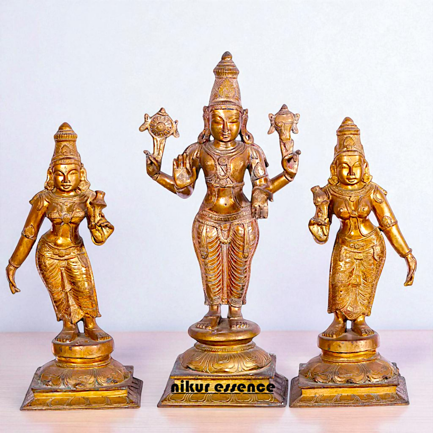 Large Perumal with Sridevi and Bhudevi standing Panchaloha Idol- 25 Inches Nikuressence