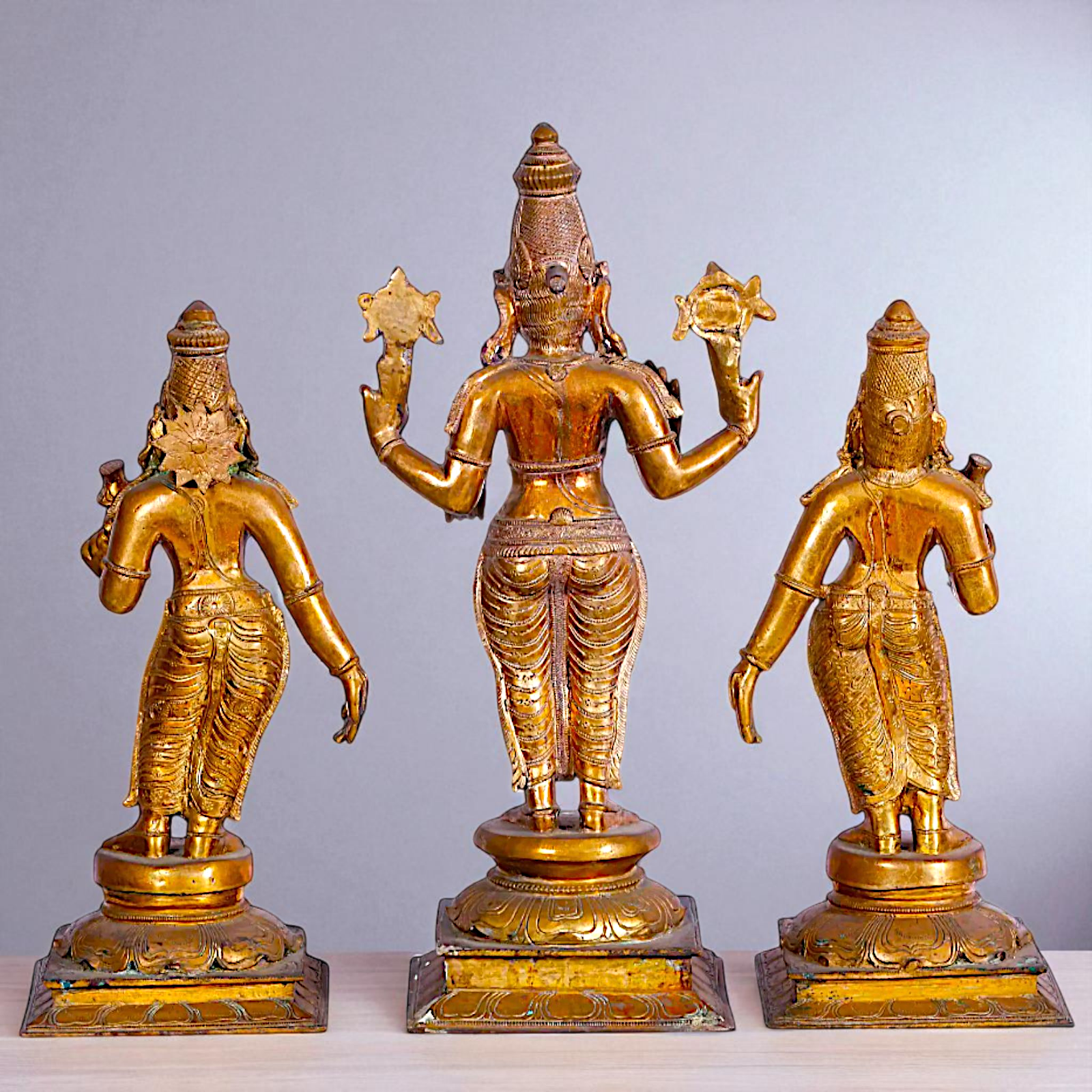 Large Perumal with Sridevi and Bhudevi standing Panchaloha Idol- 25 Inches Nikuressence