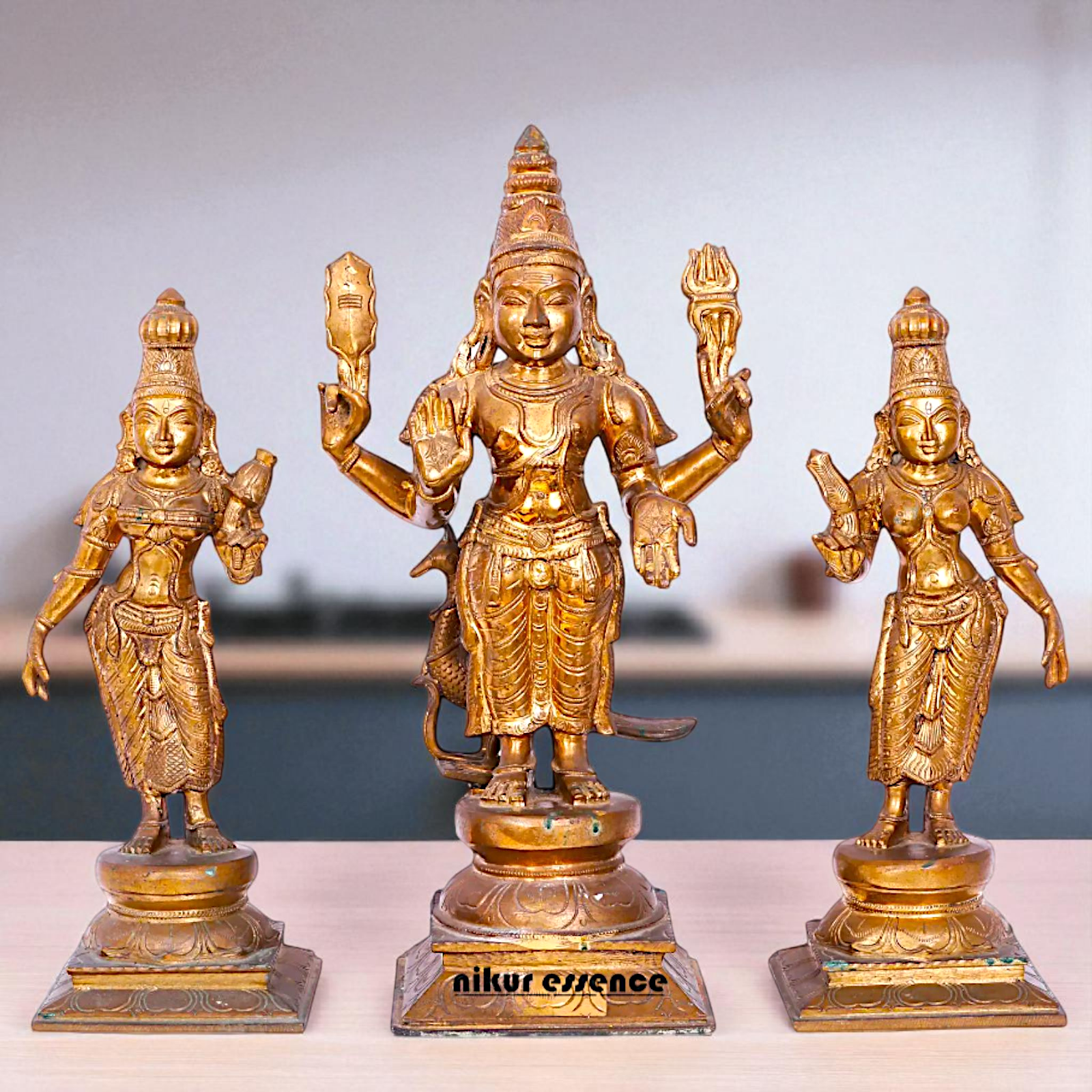 Big Kartikeya with Goddess Devasena and Valli Blessing standing Panchaloha Idol- 20 Inches Nikuressence