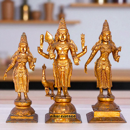 Kartikeya Murugan with peacock Devasena and Valli Devi Panchaloha Idol- 19 Inches Nikuressence