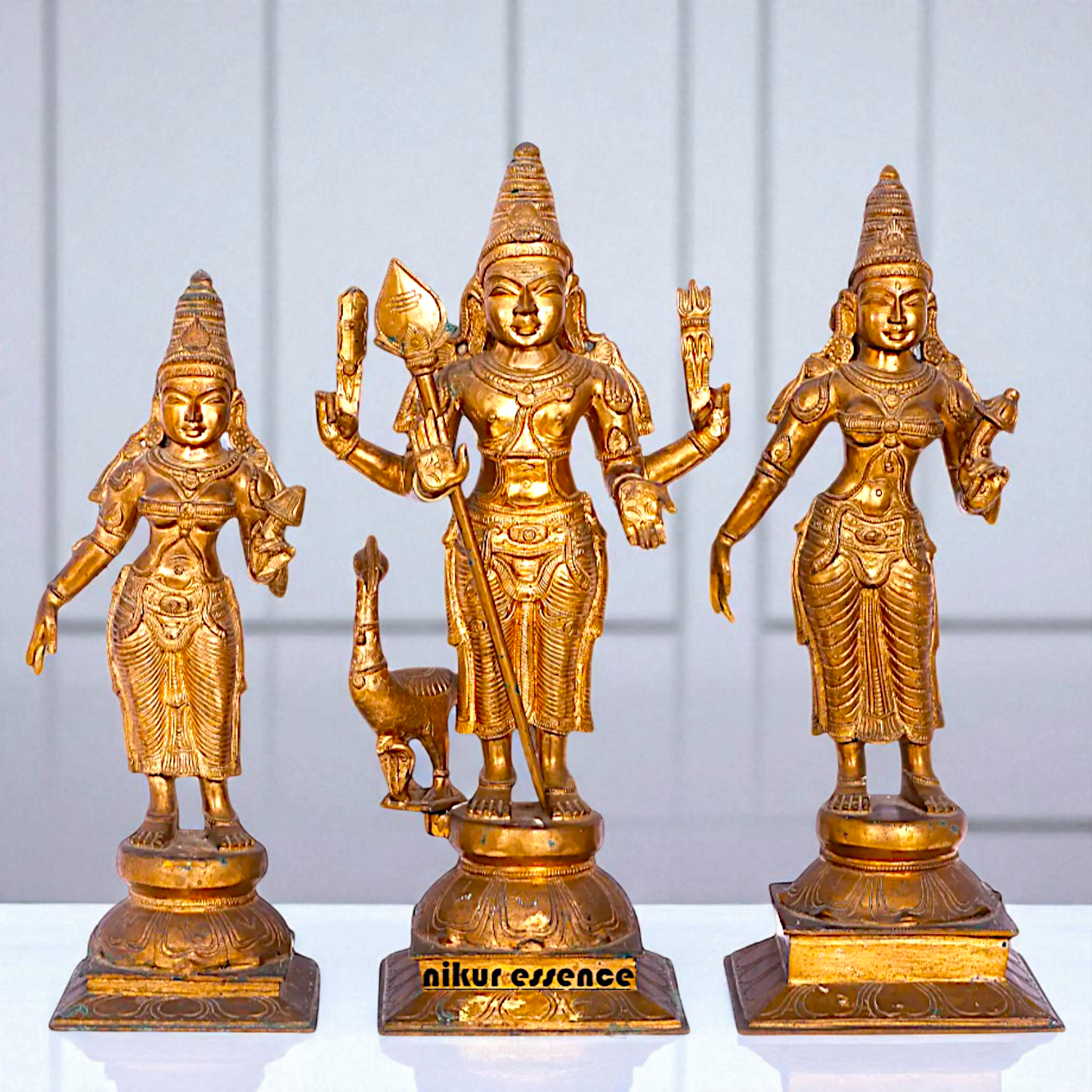 Kartikeya Murugan with peacock Devasena and Valli Devi Panchaloha Idol- 19 Inches Nikuressence