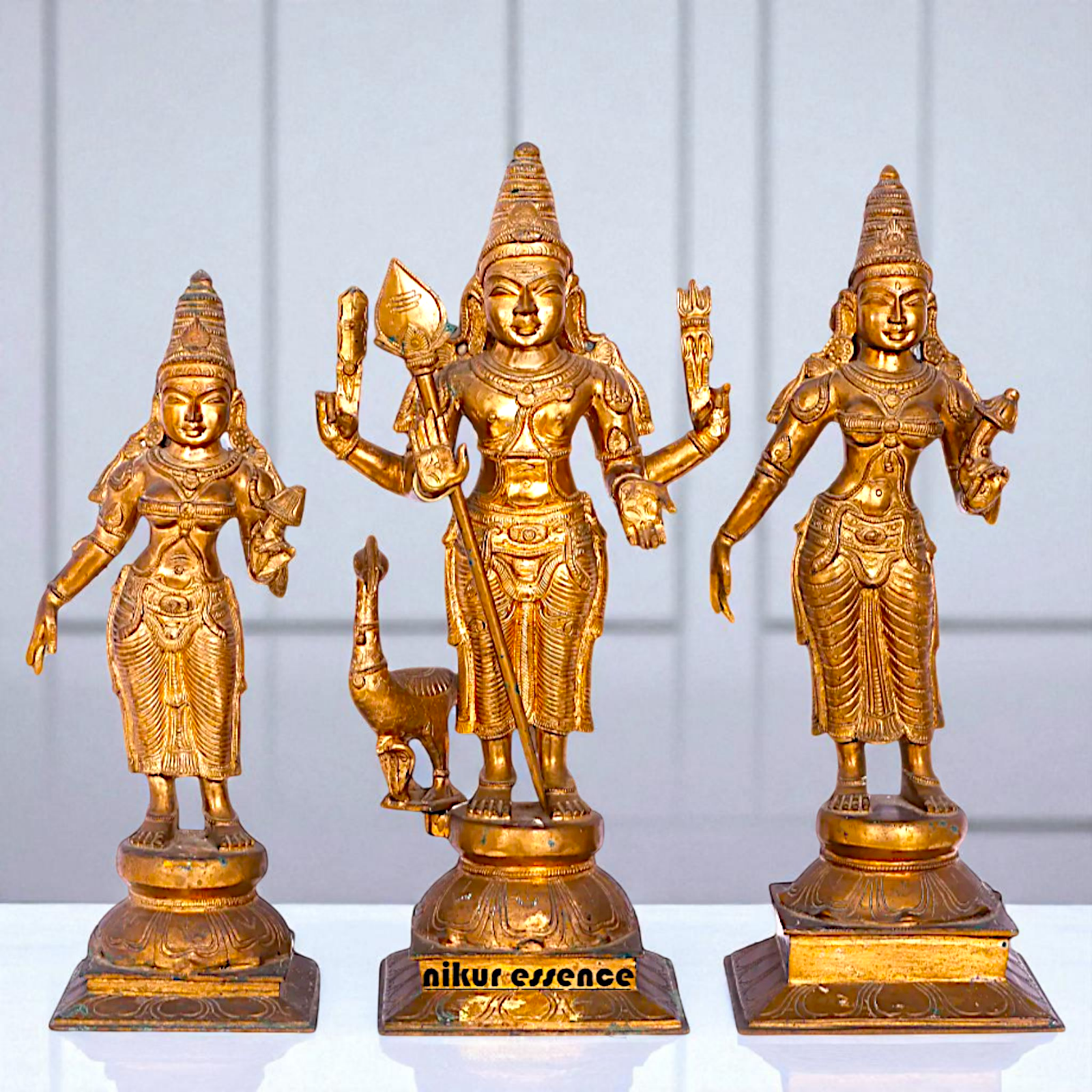 Kartikeya Murugan with peacock Devasena and Valli Devi Panchaloha Idol- 19 Inches Nikuressence