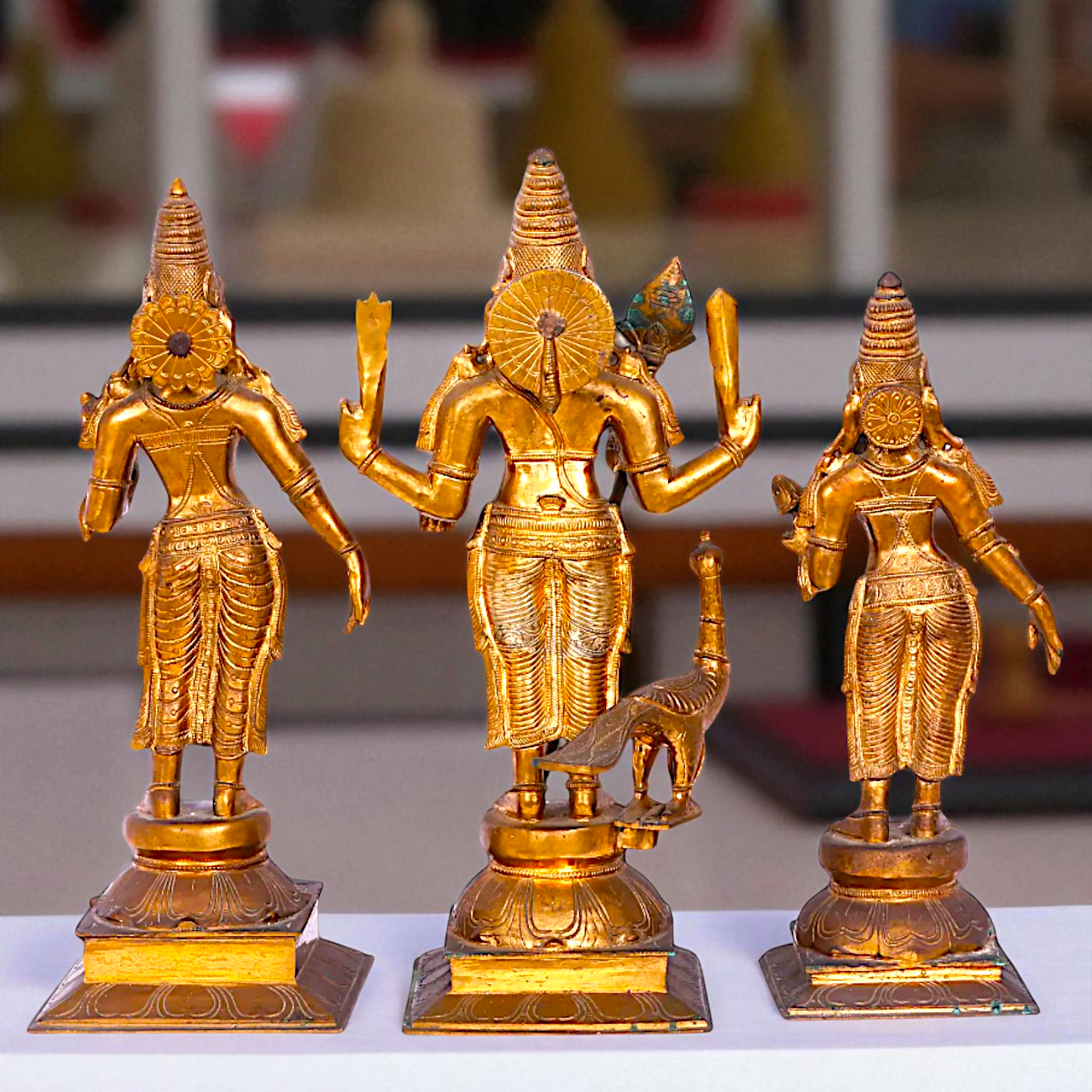 Kartikeya Murugan with peacock Devasena and Valli Devi Panchaloha Idol- 19 Inches Nikuressence