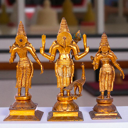 Kartikeya Murugan with peacock Devasena and Valli Devi Panchaloha Idol- 19 Inches Nikuressence