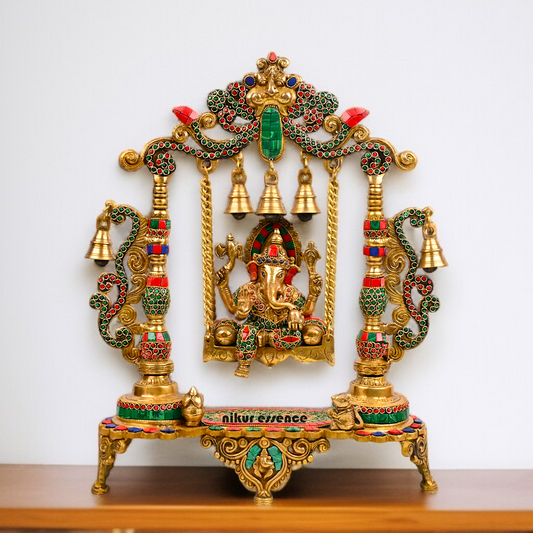 Buy Online Brass Ganesha/Vinayaka jhula with stone work by Nikur Essence - 48 cm Nikuressence