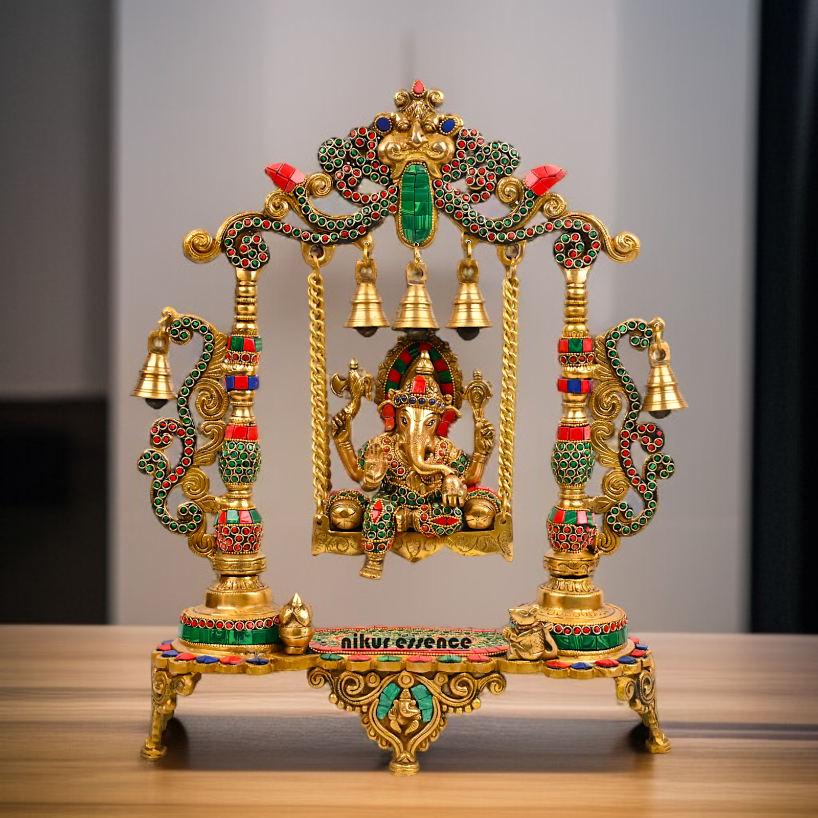 Buy Online Brass Ganesha/Vinayaka jhula with stone work by Nikur Essence - 48 cm Nikuressence