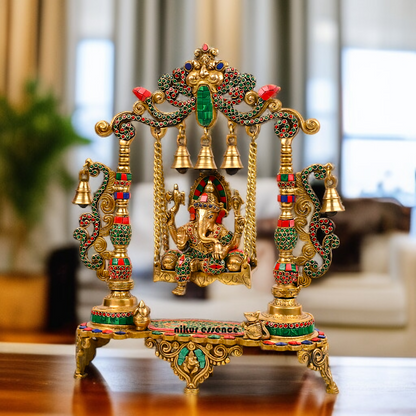 Buy Online Brass Ganesha/Vinayaka jhula with stone work by Nikur Essence - 48 cm Nikuressence