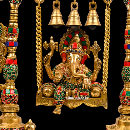 Buy Online Brass Ganesha/Vinayaka jhula with stone work by Nikur Essence - 48 cm Nikuressence