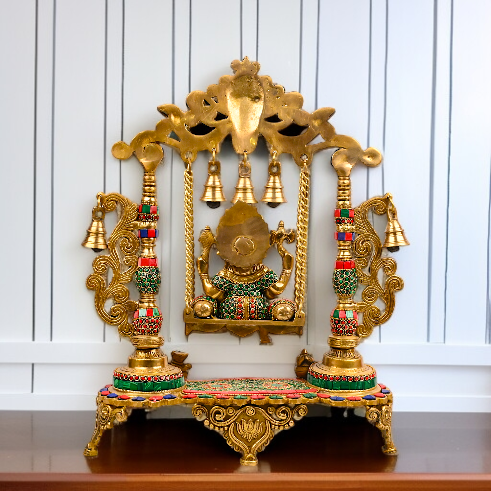 Buy Online Brass Ganesha/Vinayaka jhula with stone work by Nikur Essence - 48 cm Nikuressence