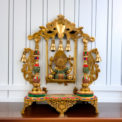 Buy Online Brass Ganesha/Vinayaka jhula with stone work by Nikur Essence - 48 cm Nikuressence