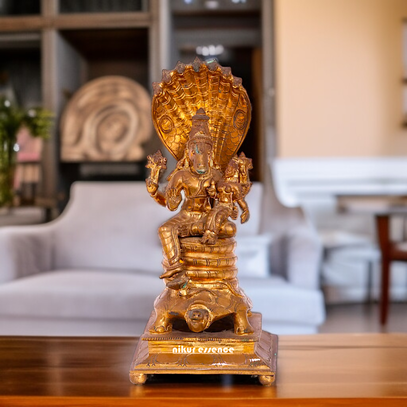 Hayagreeva with Lakshmi seated Panchaloha idol - 12 Inches Nikuressence