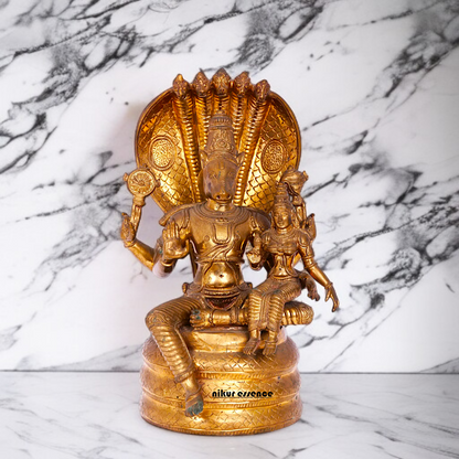Hayagriva with Goddess Lakshmi seated Panchaloha idol - 12 Inches Nikuressence