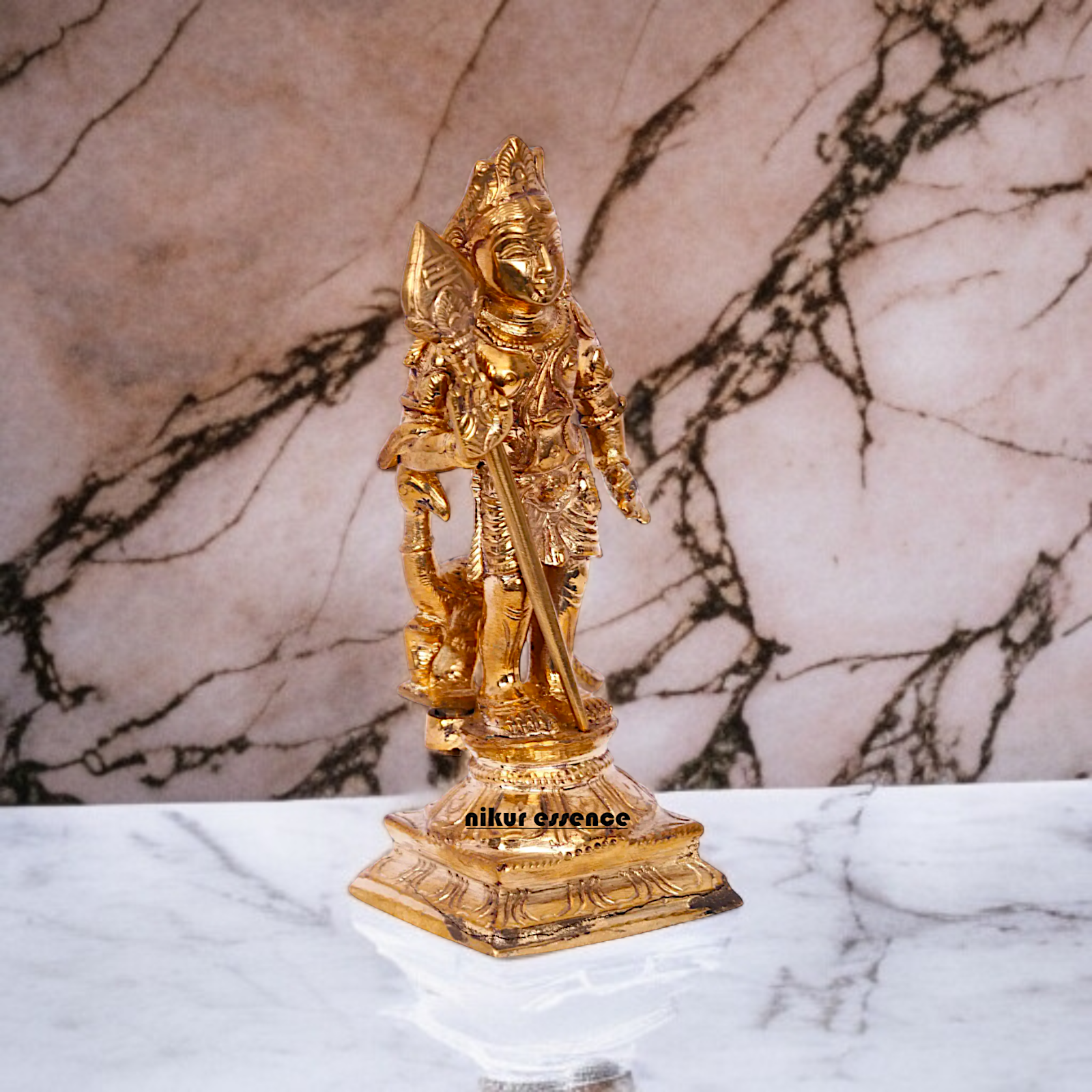 Panchaloha Murugan Kartikeya standing with peacock idol - 6 Inches Nikuressence