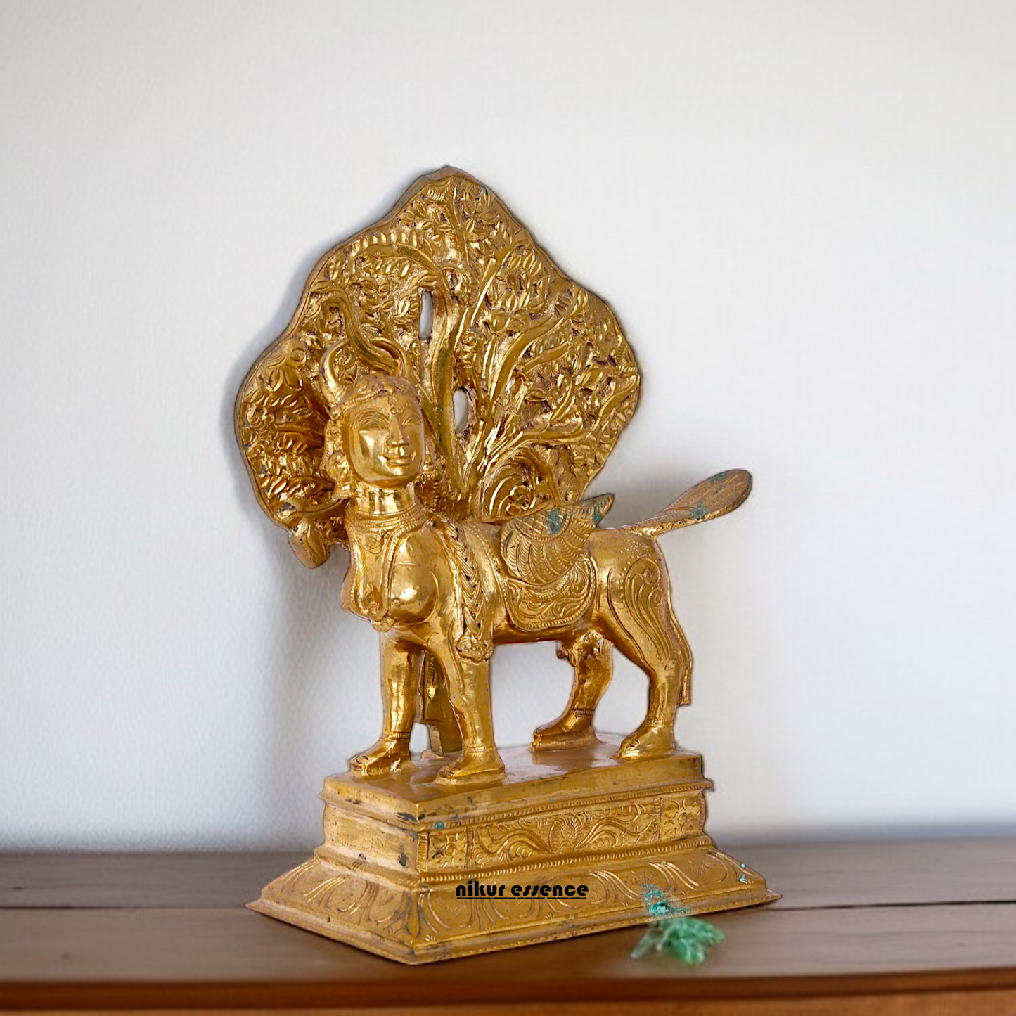 Goddess kamadhenu cow with Kalpavriksha Tree Panchaloha idol - 12 Inches Nikuressence