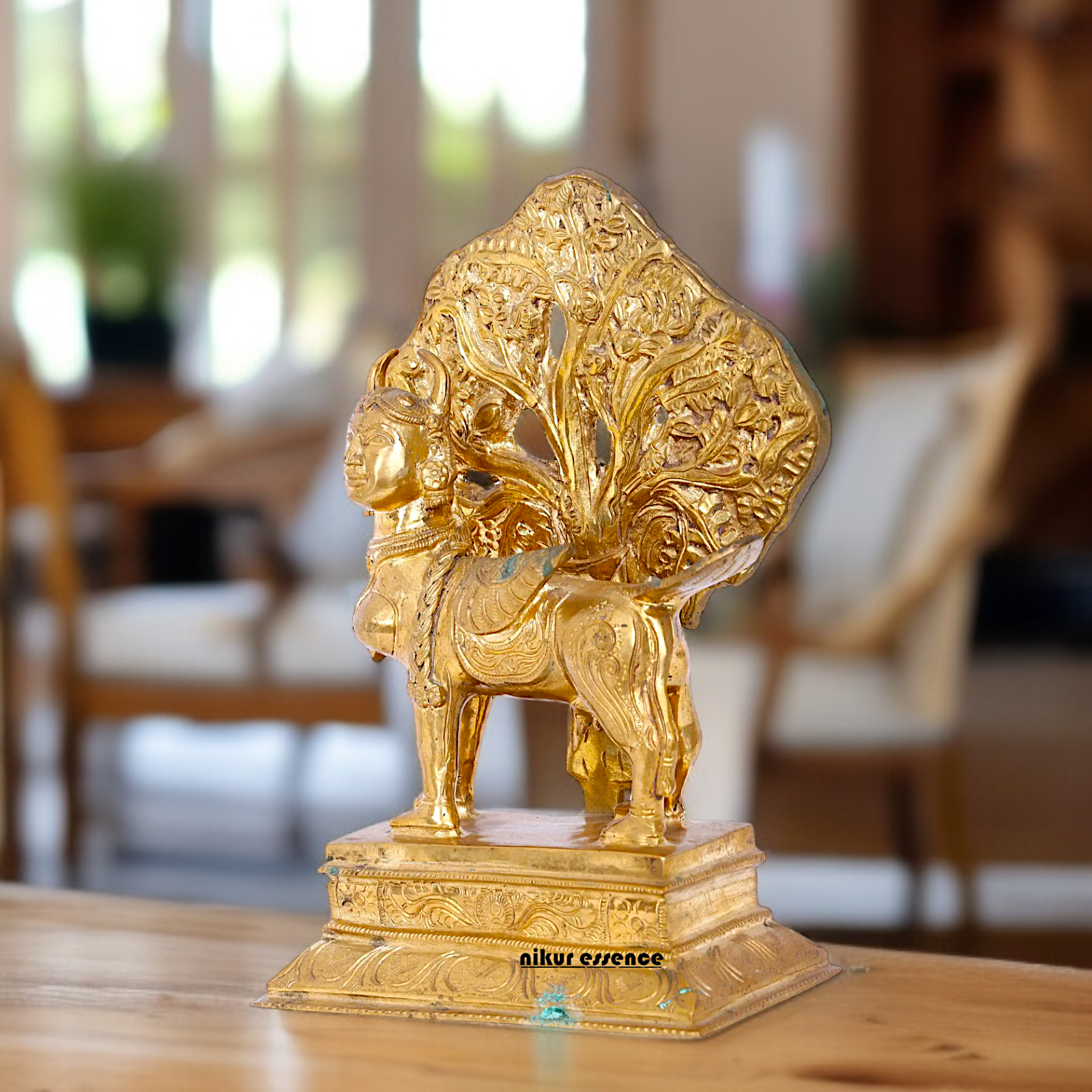 Goddess kamadhenu cow with Kalpavriksha Tree Panchaloha idol - 12 Inches Nikuressence