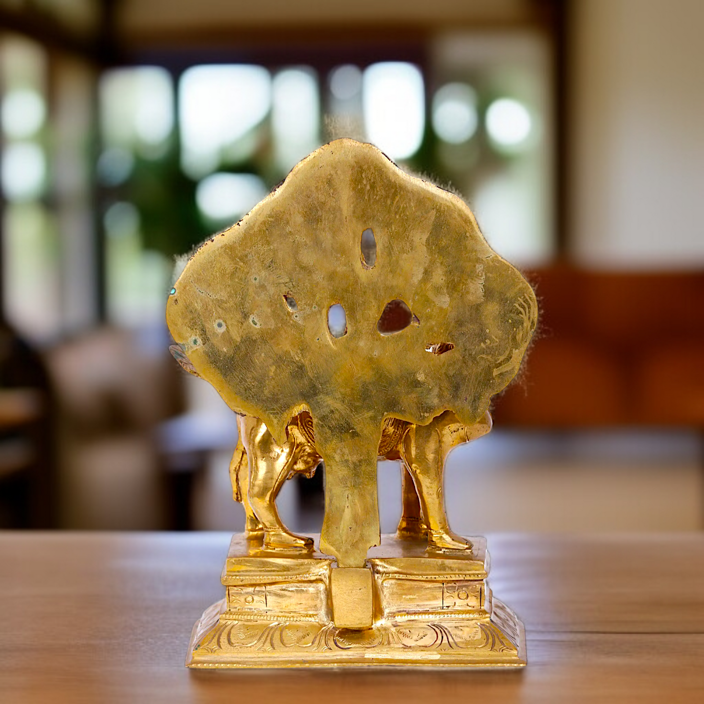 Goddess kamadhenu cow with Kalpavriksha Tree Panchaloha idol - 12 Inches Nikuressence