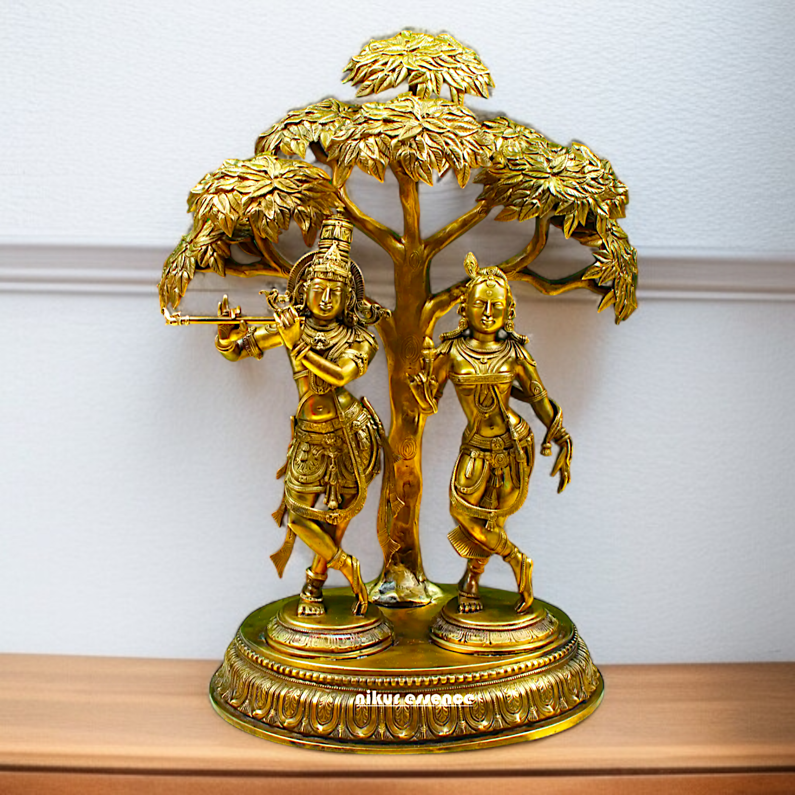 Radha Krishna Playing Flute standing with Tree Panchaloha idol - 21.26 inches Nikuressence