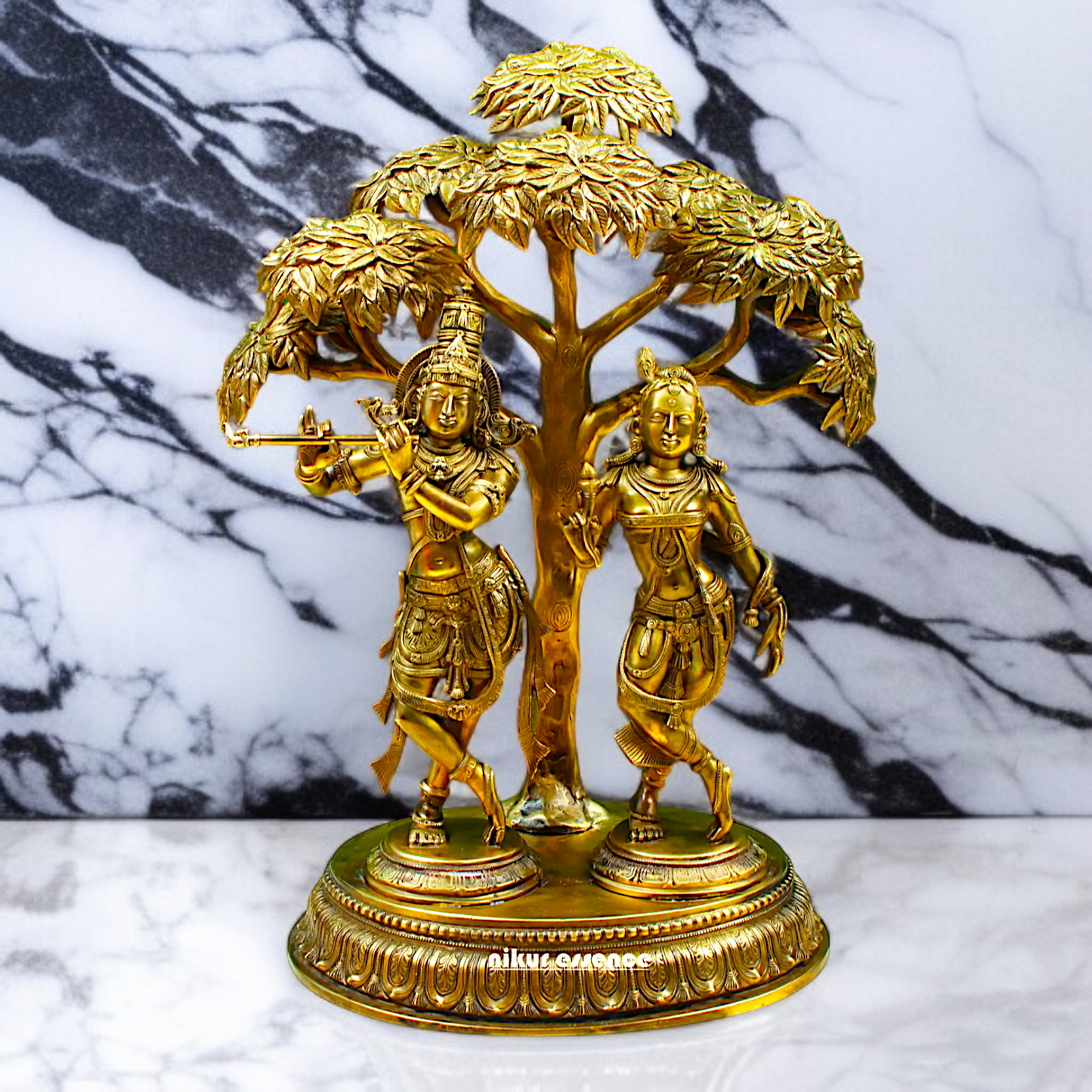 Radha Krishna Playing Flute standing with Tree Panchaloha idol - 21.26 inches Nikuressence