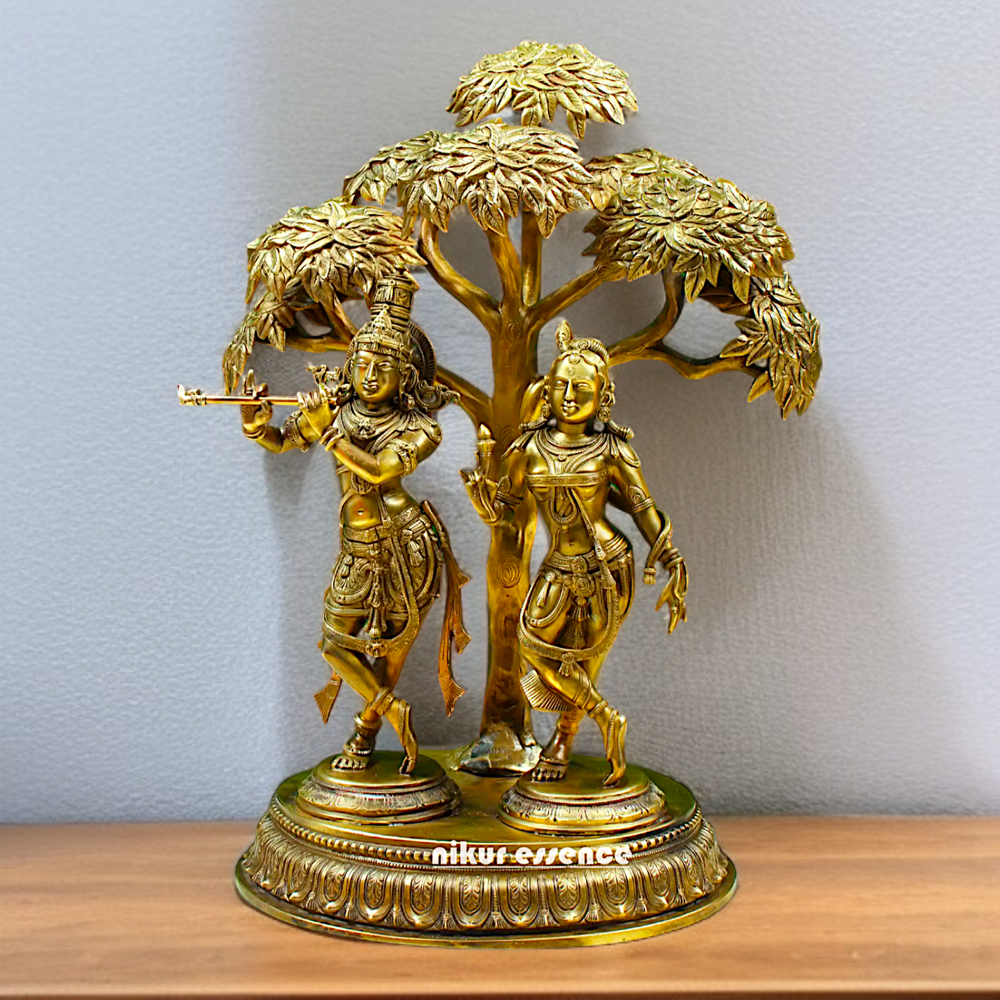 Radha Krishna Playing Flute standing with Tree Panchaloha idol - 21.26 inches Nikuressence