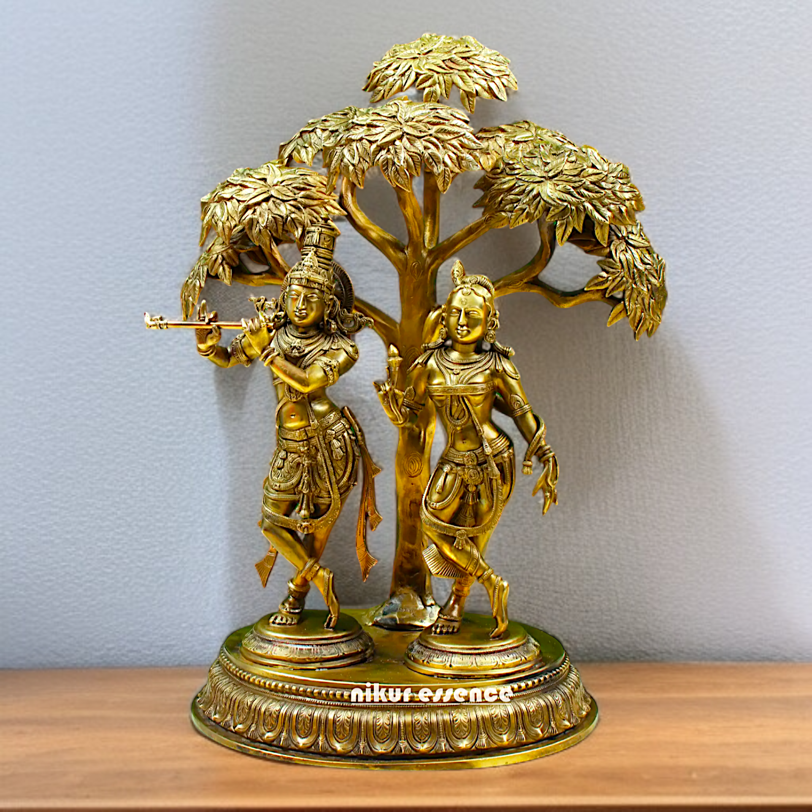 Radha Krishna Playing Flute standing with Tree Panchaloha idol - 21.26 inches Nikuressence