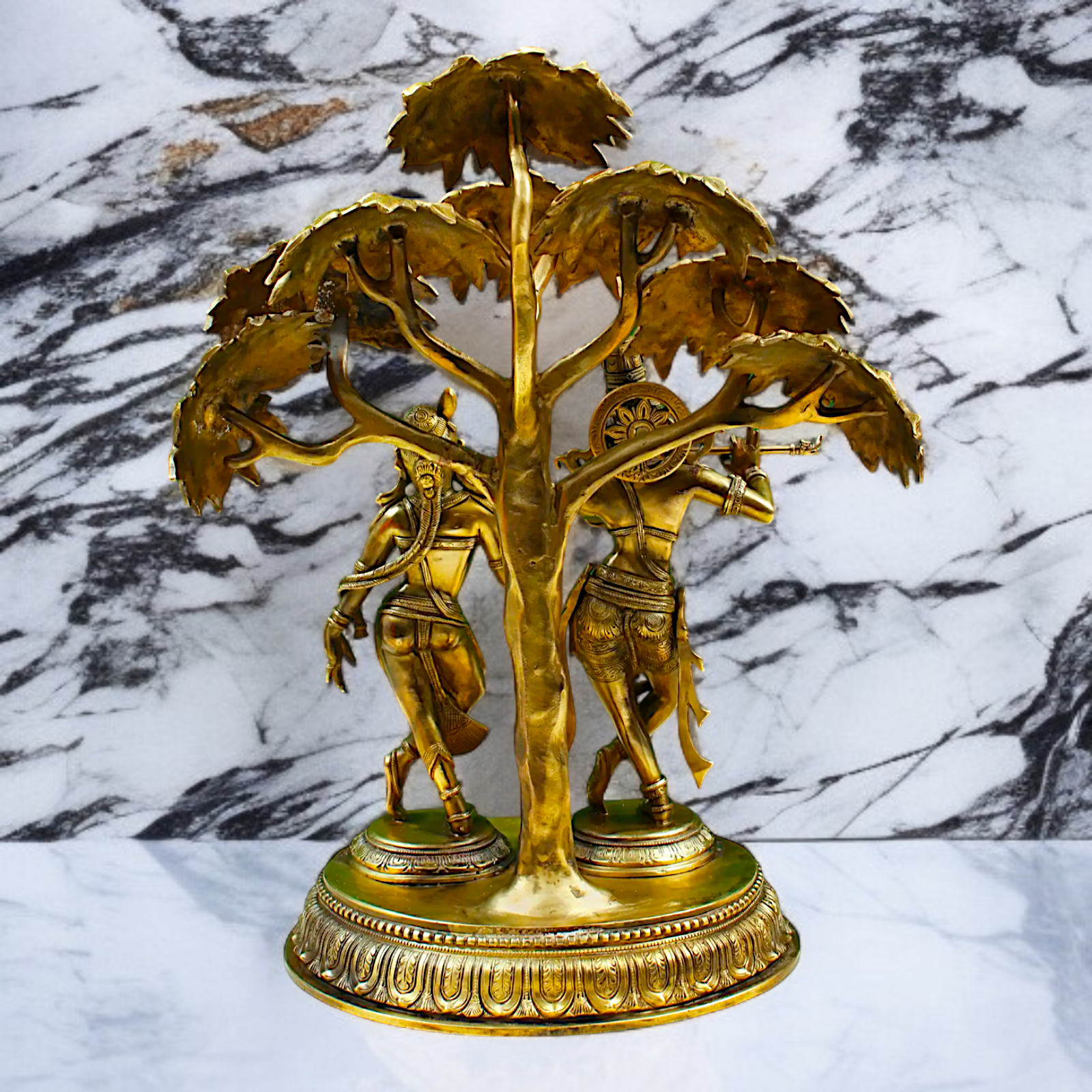 Radha Krishna Playing Flute standing with Tree Panchaloha idol - 21.26 inches Nikuressence