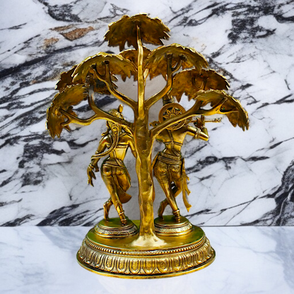 Radha Krishna Playing Flute standing with Tree Panchaloha idol - 21.26 inches Nikuressence