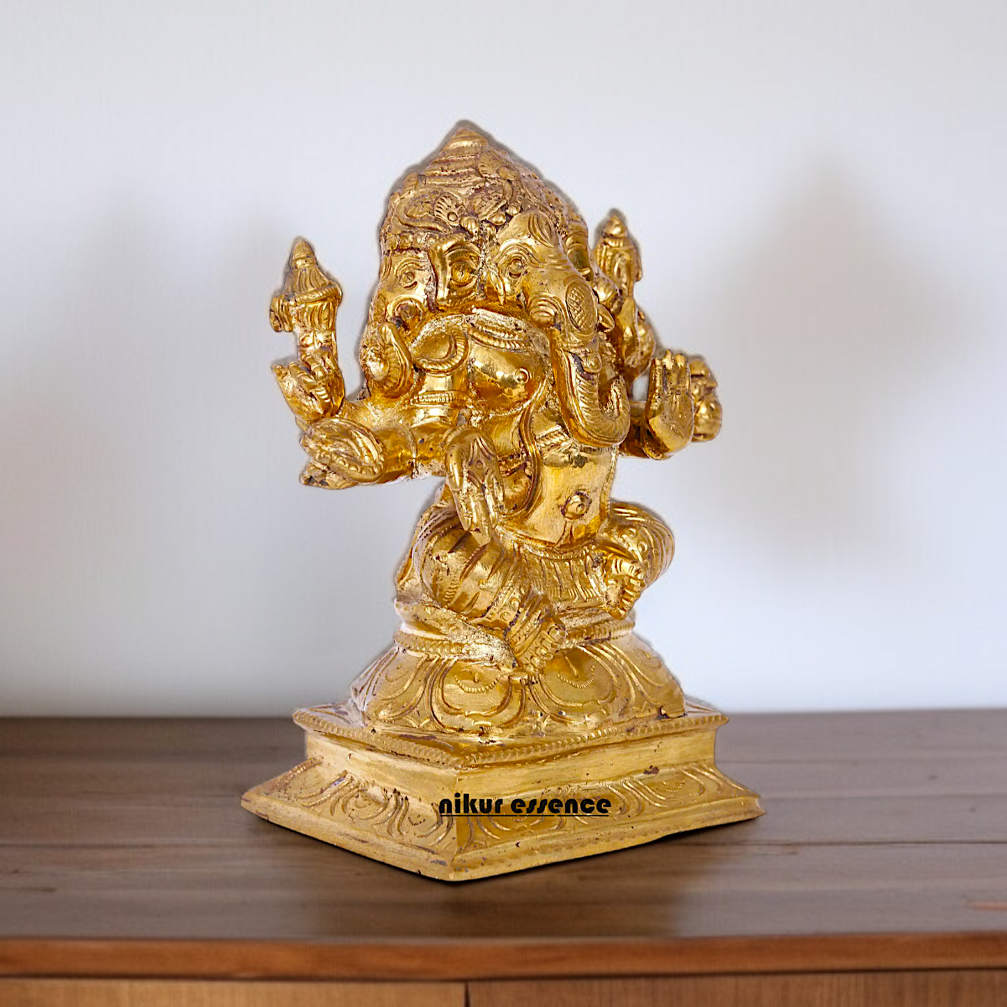 Panchaloha Three Face Ganesha Blessing seated idol - 6 inches Nikuressence
