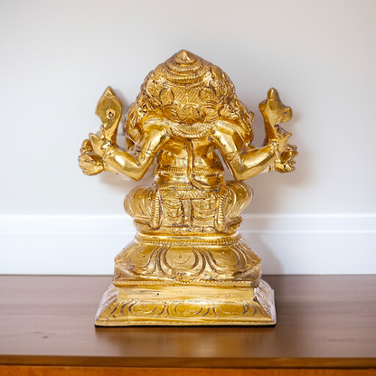 Panchaloha Three Face Ganesha Blessing seated idol - 6 inches Nikuressence