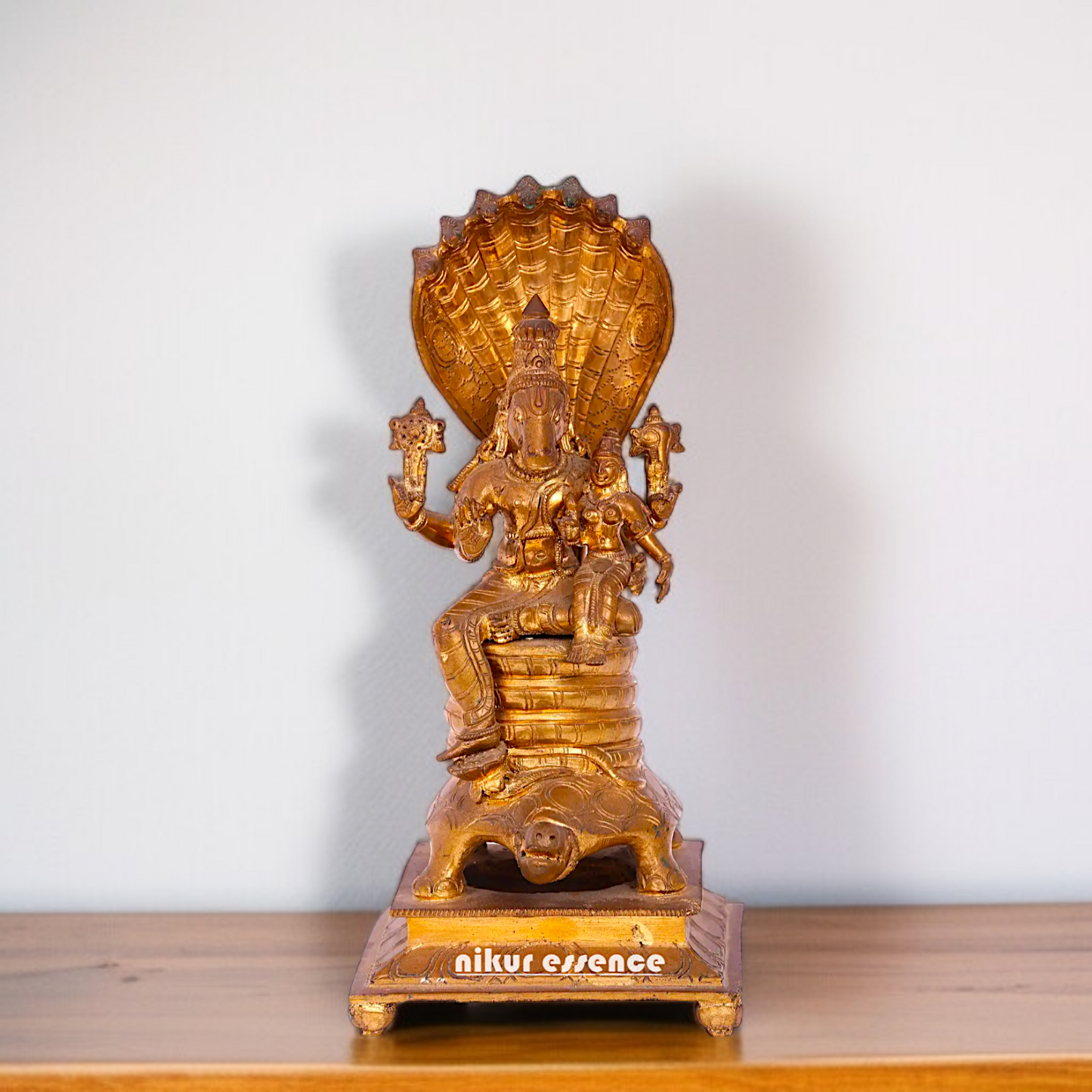 Hayagreeva with Lakshmi and sheshnag Panchaloha idol - 11 inches Nikuressence