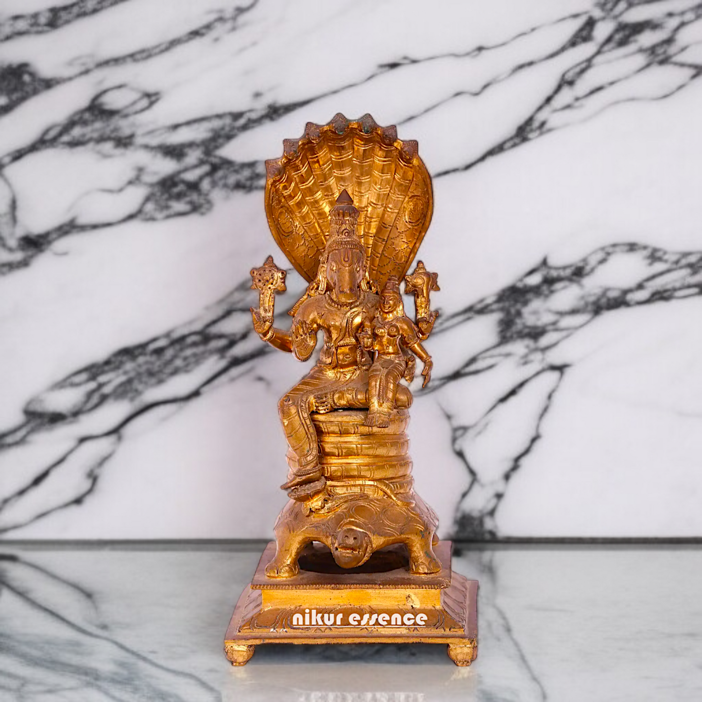 Hayagreeva with Lakshmi and sheshnag Panchaloha idol - 11 inches Nikuressence