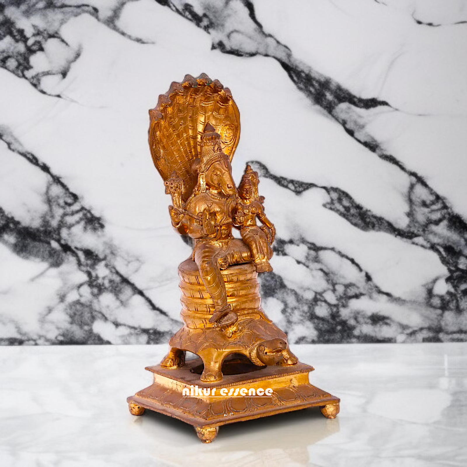 Hayagreeva with Lakshmi and sheshnag Panchaloha idol - 11 inches Nikuressence