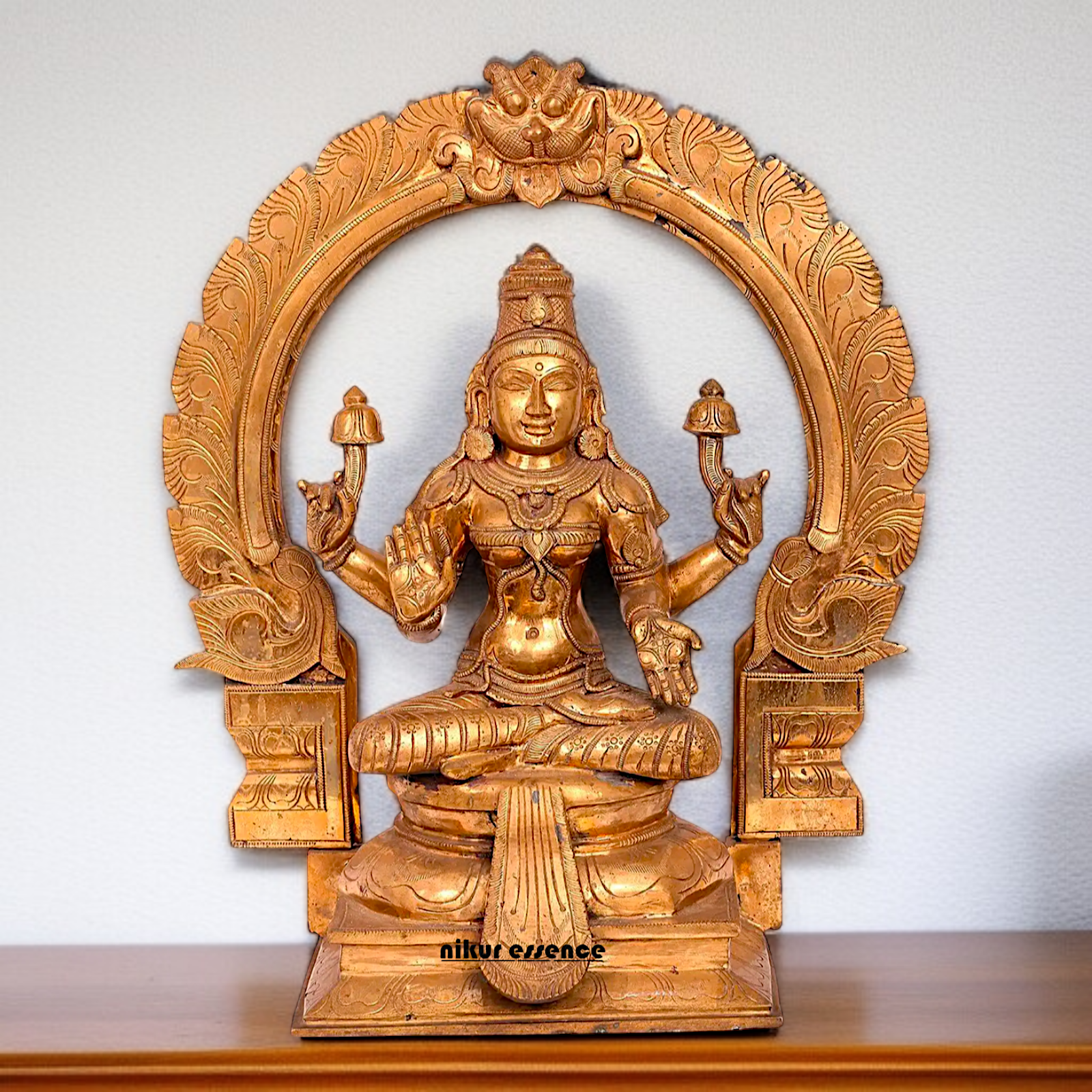 Large Lakshmi Blessing seated with four Armed Panchaloha idol - 22 inches Nikuressence