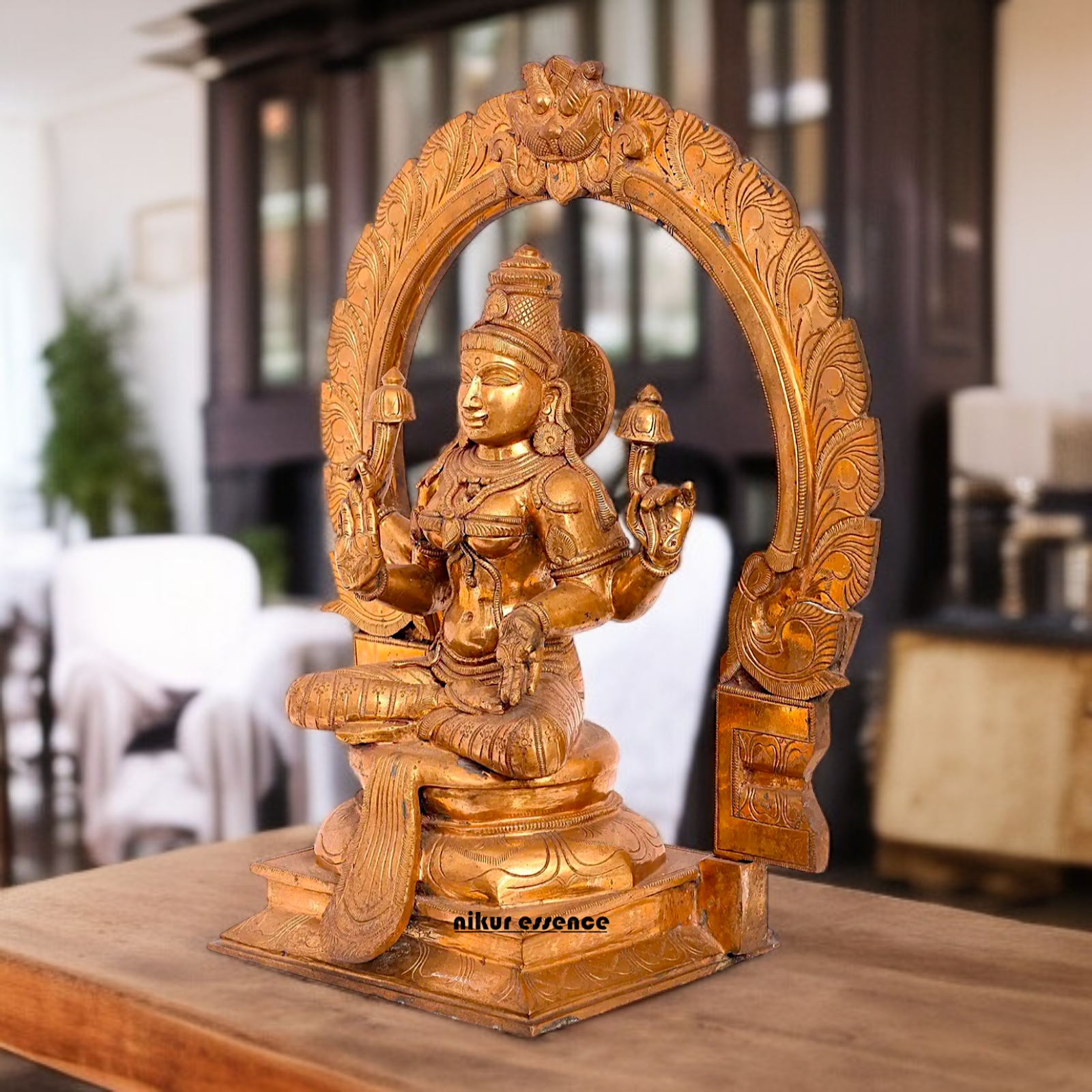 Large Lakshmi Blessing seated with four Armed Panchaloha idol - 22 inches Nikuressence