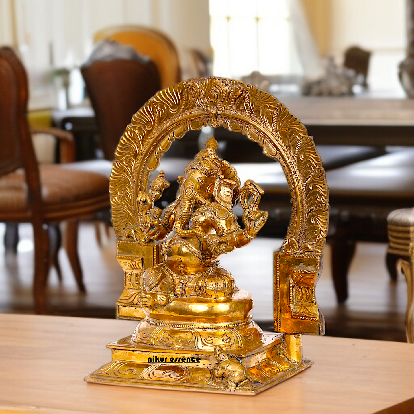 Panchaloha Ganesha seated on throne idol - 12 inches Nikuressence