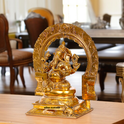 Panchaloha Ganesha seated on throne idol - 12 inches Nikuressence