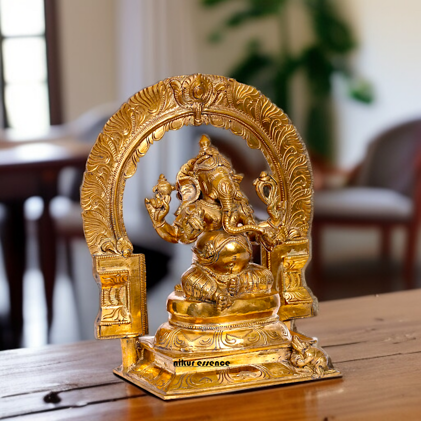 Panchaloha Ganesha seated on throne idol - 12 inches Nikuressence