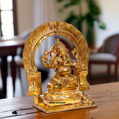 Panchaloha Ganesha seated on throne idol - 12 inches Nikuressence