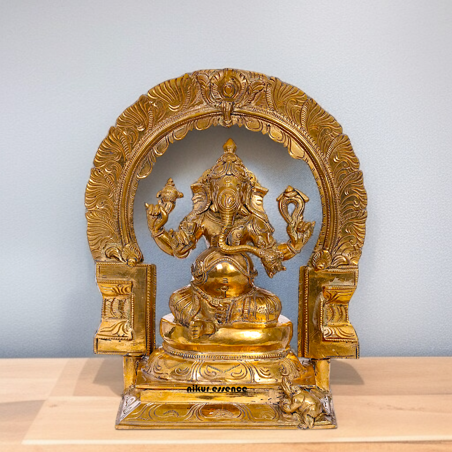Panchaloha Ganesha seated on throne idol - 12 inches Nikuressence