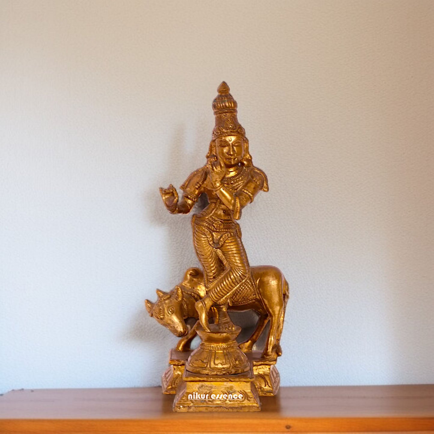 Panchaloha Krishna Playing Flute with cow standing idol - 8 inches Nikuressence