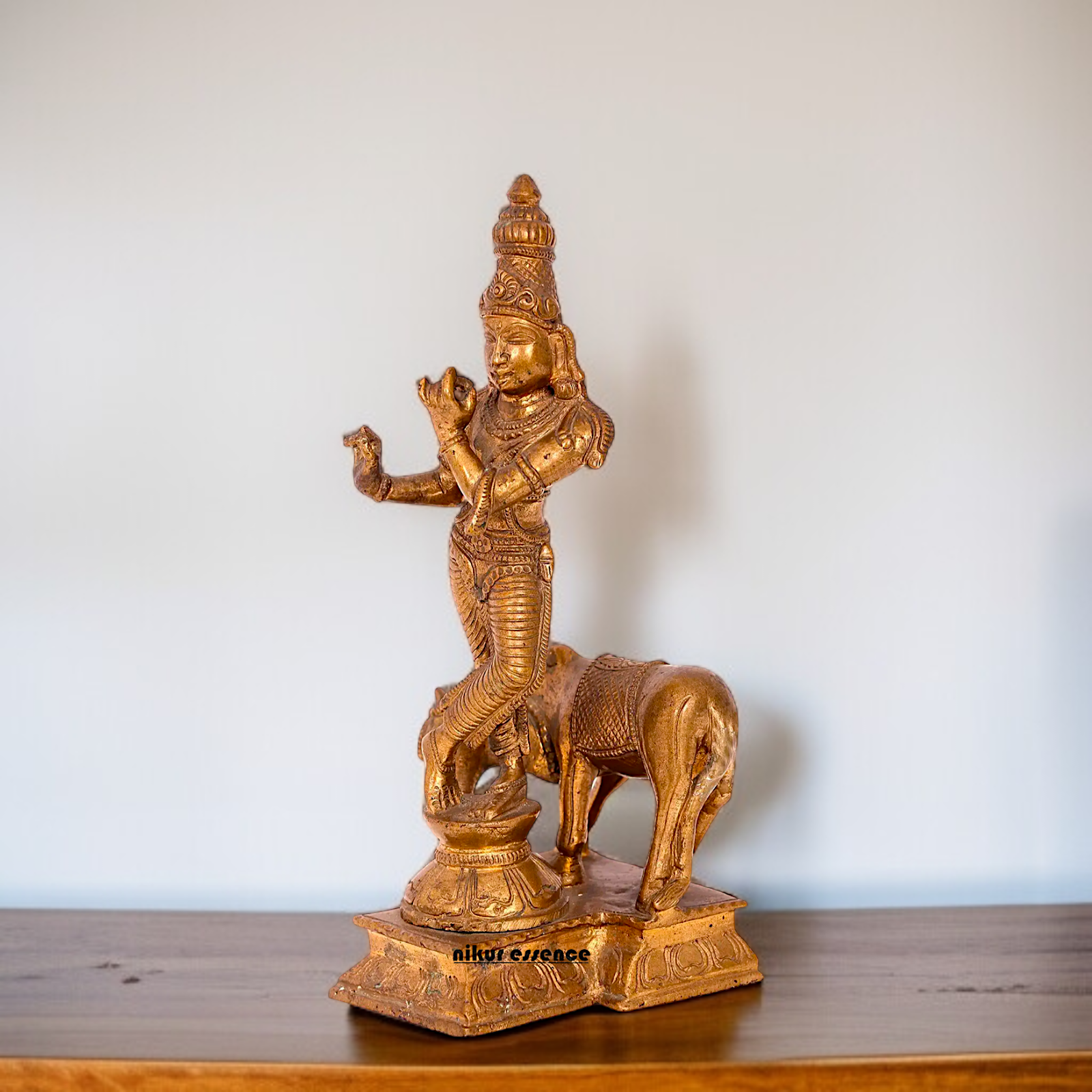 Panchaloha Krishna Playing Flute with cow standing idol - 8 inches Nikuressence