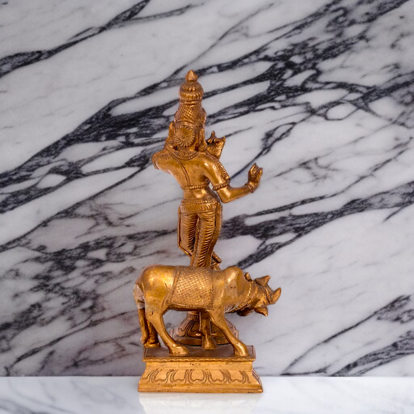 Panchaloha Krishna Playing Flute with cow standing idol - 8 inches Nikuressence