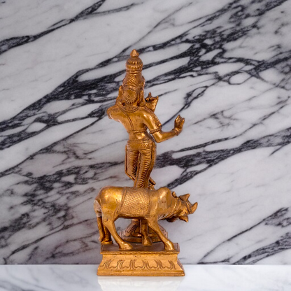 Panchaloha Krishna Playing Flute with cow standing idol - 8 inches Nikuressence