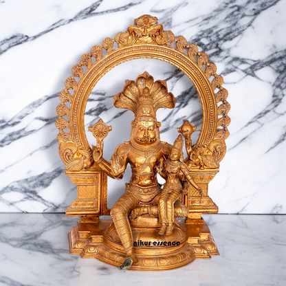 Narasimha with Lakshmi seated with Blessing Panchaloha idol - 22 Inches Nikuressence