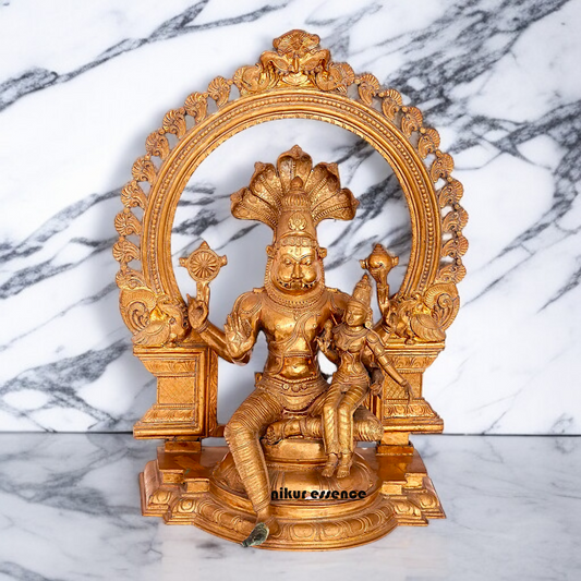Narasimha with Lakshmi seated with Blessing Panchaloha idol - 22 Inches Nikuressence