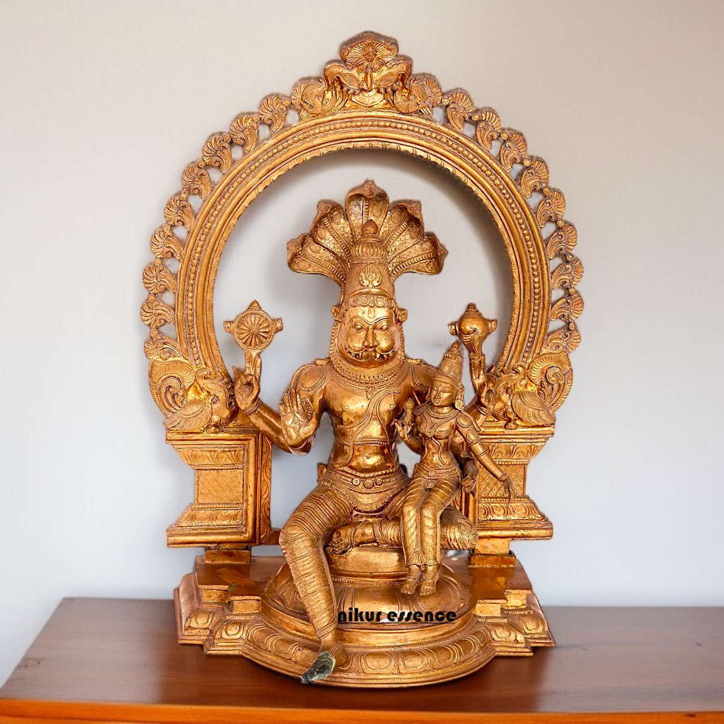 Narasimha with Lakshmi seated with Blessing Panchaloha idol - 22 Inches Nikuressence